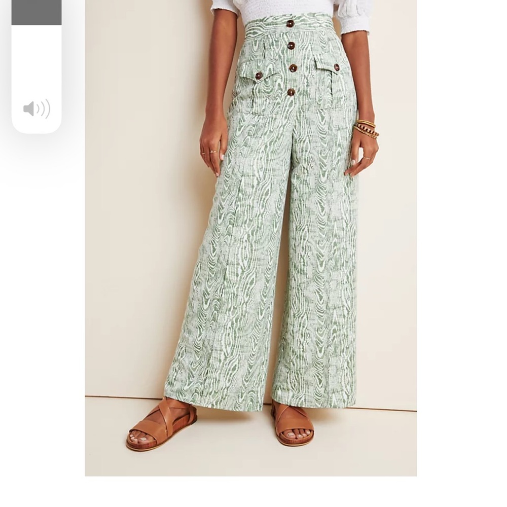 Anthropologie C/MEO Collective green and white wide leg pants